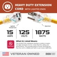 thumbnail image 3 of Iron Forge Cable 10 Foot Lighted Outdoor Extension Cord - 12/3 SJTW Heavy Duty Yellow Extension Cable with 3 Prong 15 AMP Grounded Plug for Safety, 3 of 7