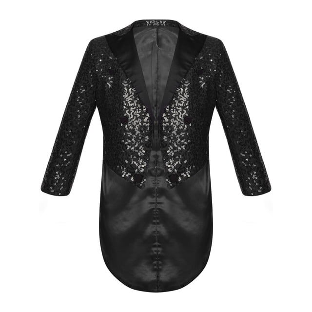 renvena Garçons Enfants Smoking Classique Blazer Queue-de-Pie à Paillettes Veston Queue d'Hirondelle Veste de Complet Ouvert Noir 10