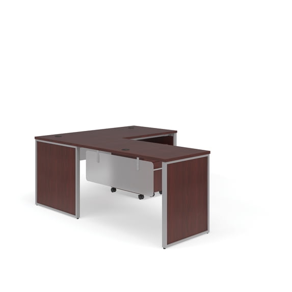 OFM Fulcrum Series Office Furniture Set, 60" Desk with Return, Filing Cabinet, Leg Panels, Modesty Panels, in Mahogany
