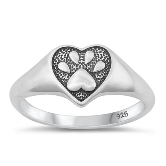 Unique Heart & Paw Print Ring .925 Sterling Silver Band Jewelry Female Male Unisex Size 8