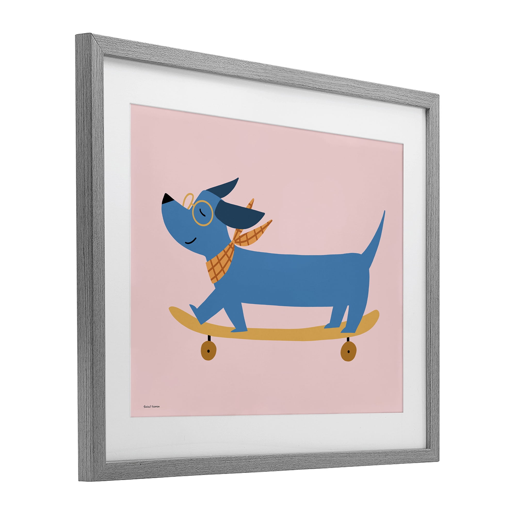 Stupell Industries Skateboarding Wiener Dog Gray Framed Print Under Glass, design by Rachel Nieman