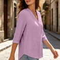 thumbnail image 5 of Women Solid Textured V Neck Button Up Shirt, Three-Quarter Rolled Sleeve Casual Blouse Top With Chest Pocket, Lightweight Breathable Summer Daily Wear Shirts, 5 of 9