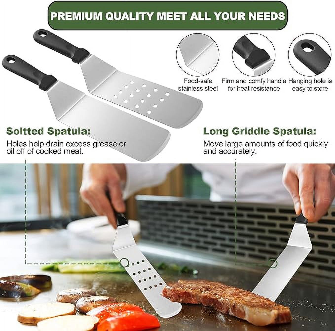 18PCS Griddle Accessories Kit, Flat Top Grill Accessories Set for Blackstone and Camp Chef, Griddle Tools with Extra Large Griddle Spatula and Griddle Grease Gate for Outdoor BBQ