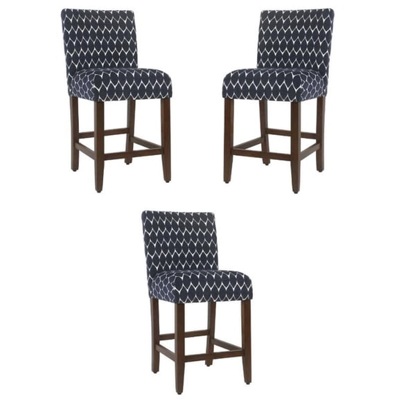 Home Square 24" Wood & Fabric Parsons Counter Stool in Textured Navy - Set of 3