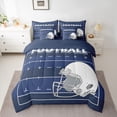 thumbnail image 2 of Feelyou Est Sleep Rugby Bedding Comforter Set 7pcs for Kids, Navy Blue Lines Abstract Queen Bedding Sets, Football Sports Helmet Reversible Queen Sheet Sets, Breathable Home Decor, 2 of 7