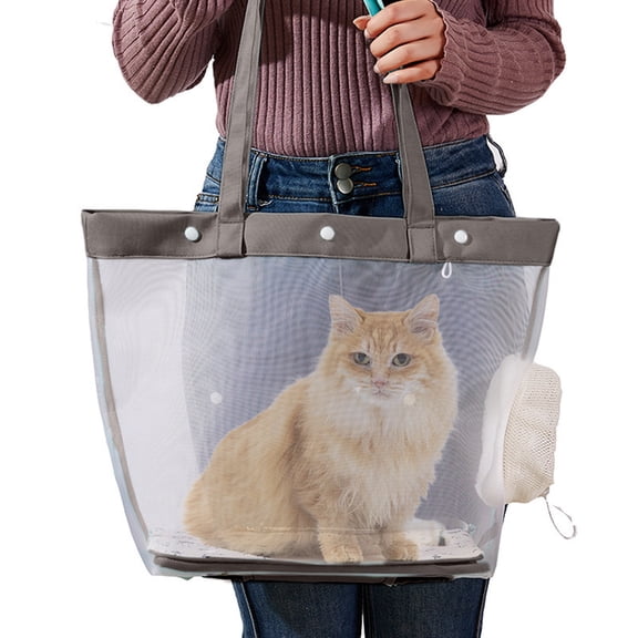 Tgbvmt Transparent Nylon Mesh Pet Carrier Foldable Handheld Cats Bag Portable with Adjustable Traction Rope, Breathable Ventilation, Safety Buckle for Travel, Outdoor, Easy to Clean