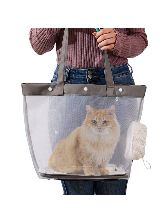 Transparent Pet Carrier, Portable Cat Tote Bag with Mesh Design for Travel, Foldable Nylon Cat Backpack for Easy Transport, Lightweight Cat Travel Bag with Safety Features