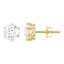 Rosec Jewels Certified Moissanite Solitaire Stud Earrings for Women (D-VS1 Quality, 6 mm), 10K Yellow Gold