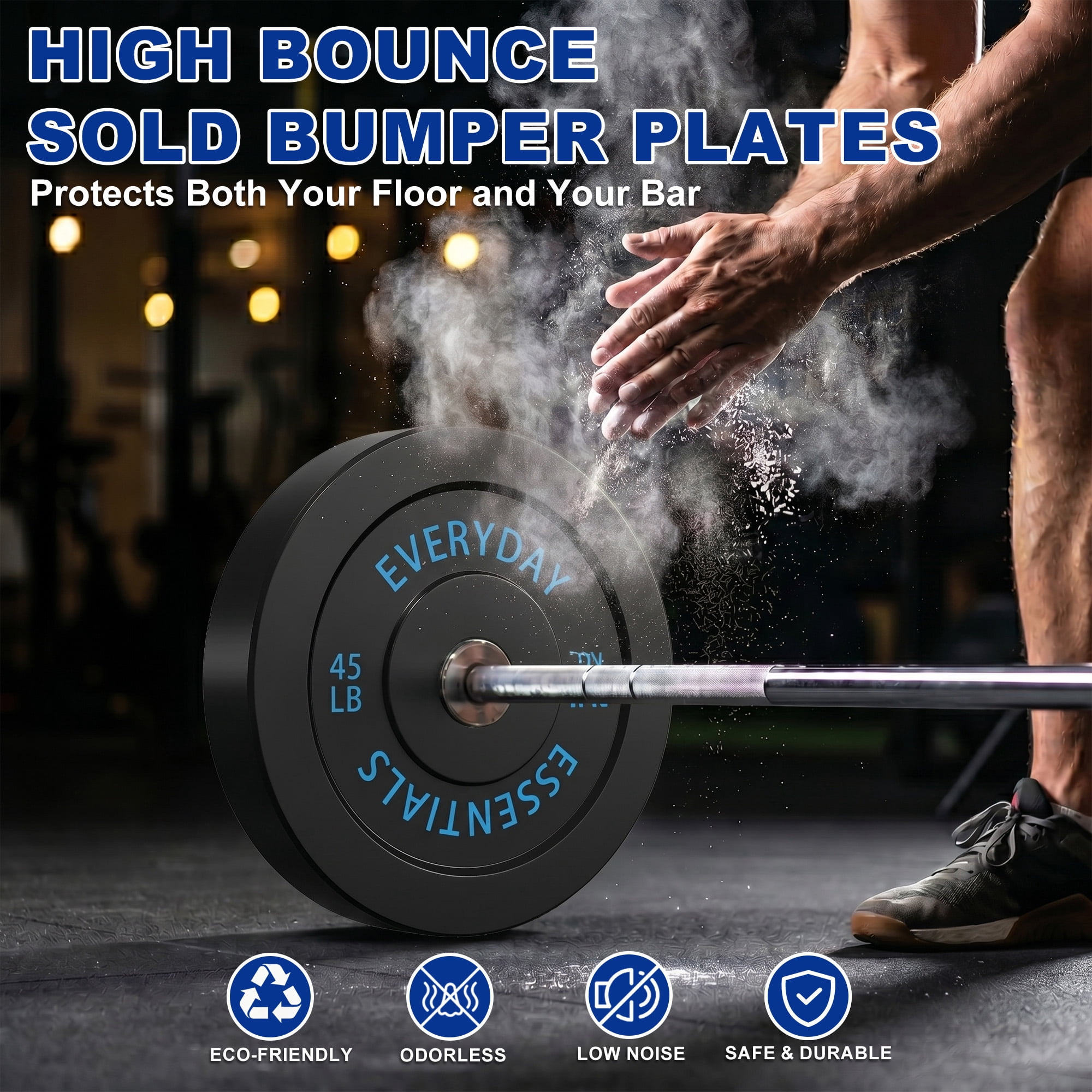 INTRTLOCKINGING TILES 260 LB Bumper Plates, 2-Inch Olympic Black Rubber Weight Set for Home Workouts, Weightlifting and Strength Training