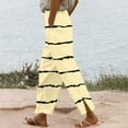thumbnail image 2 of PWPSG Womens Elastic Waist Striped Printed Split Hem Straight Leg Pants, Smooth Texture Material with Drawstring Casual Slacks Yellow S, 2 of 5