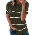 thumbnail image 2 of Pxiakgy t shirts for women Fashion Women's Loose Short Sleeve T-shirt Round Neck stripe print Tops Womens t shirts Army Green + L, 2 of 3