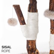 Sopapets 44H Cat Tree Tower Natural Wood With Scratching Posts&Real Branch Design, Heavy Duty Aesthetic Cat Tower for Large Cats, Apricot