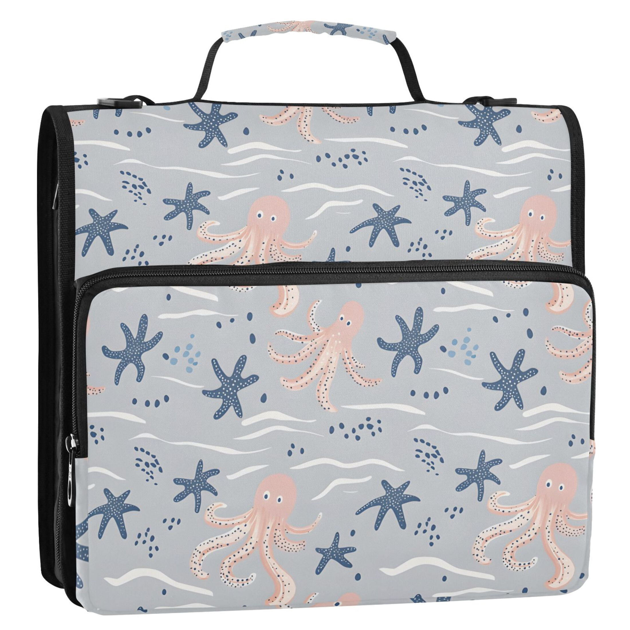 ALAZA Zipper Binder Octopus Starfish Wave Retro 3 Ring Trapper Keeper File Folder Organizer Bag