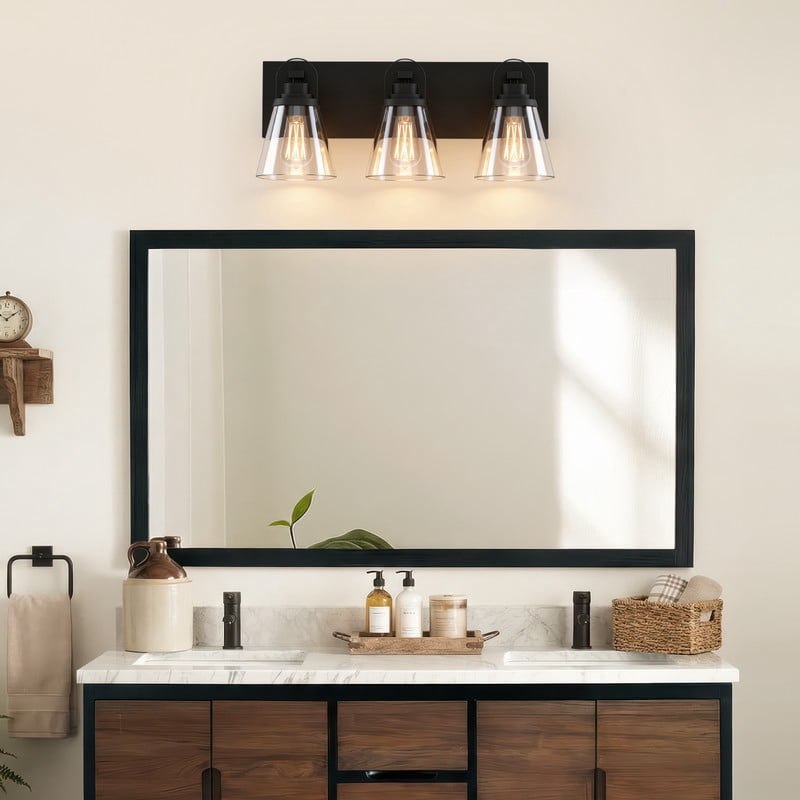 HKMGT 3-Light Modern Vanity Light Loop Top Design Black Metal Bathroom Light Fixture for Vanity