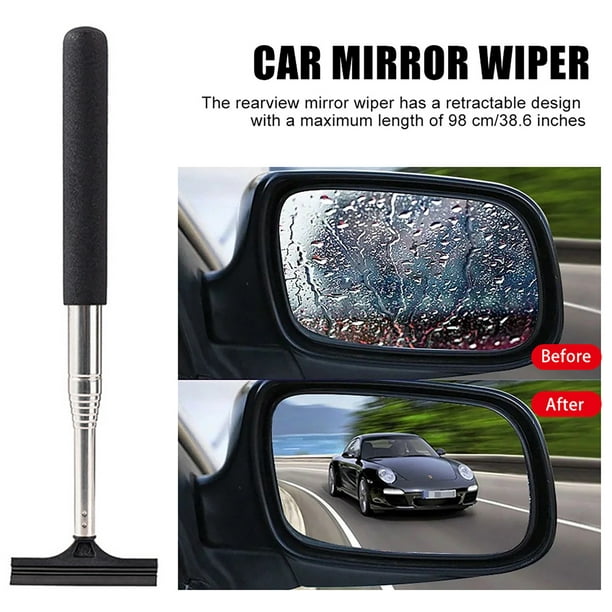 Car Rearview Mirror Wiper Telescopic Auto Mirror Squeegee Cleaner,  Retractable Rear-View Mirror Wiper Snow Brush and Ice Scraper, Telescopic  98cm Long