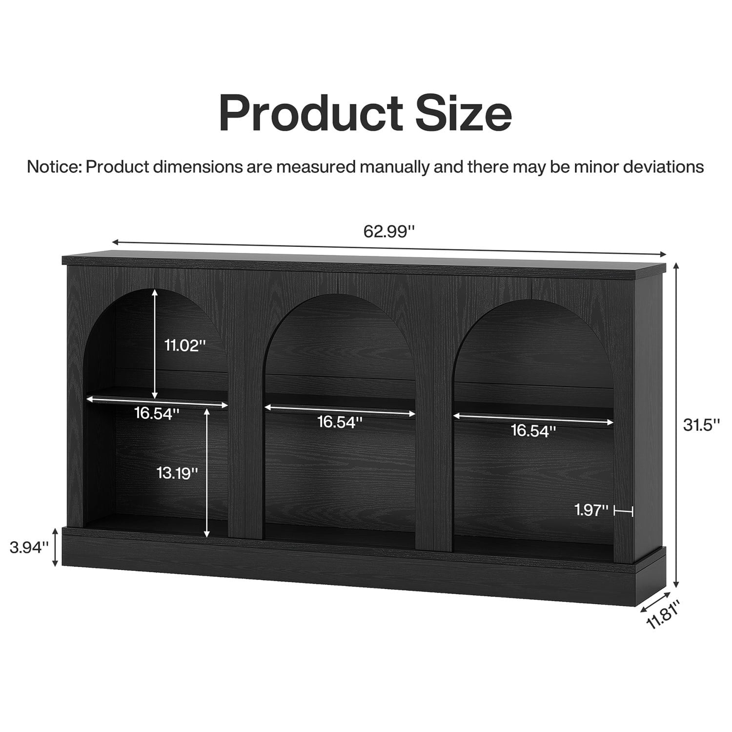 Resenkos Modern Black Console Table, Entryway & Living Room, Wooden Design, Arched Shelf, Stylish Display, Space-Saving Elegant, Black