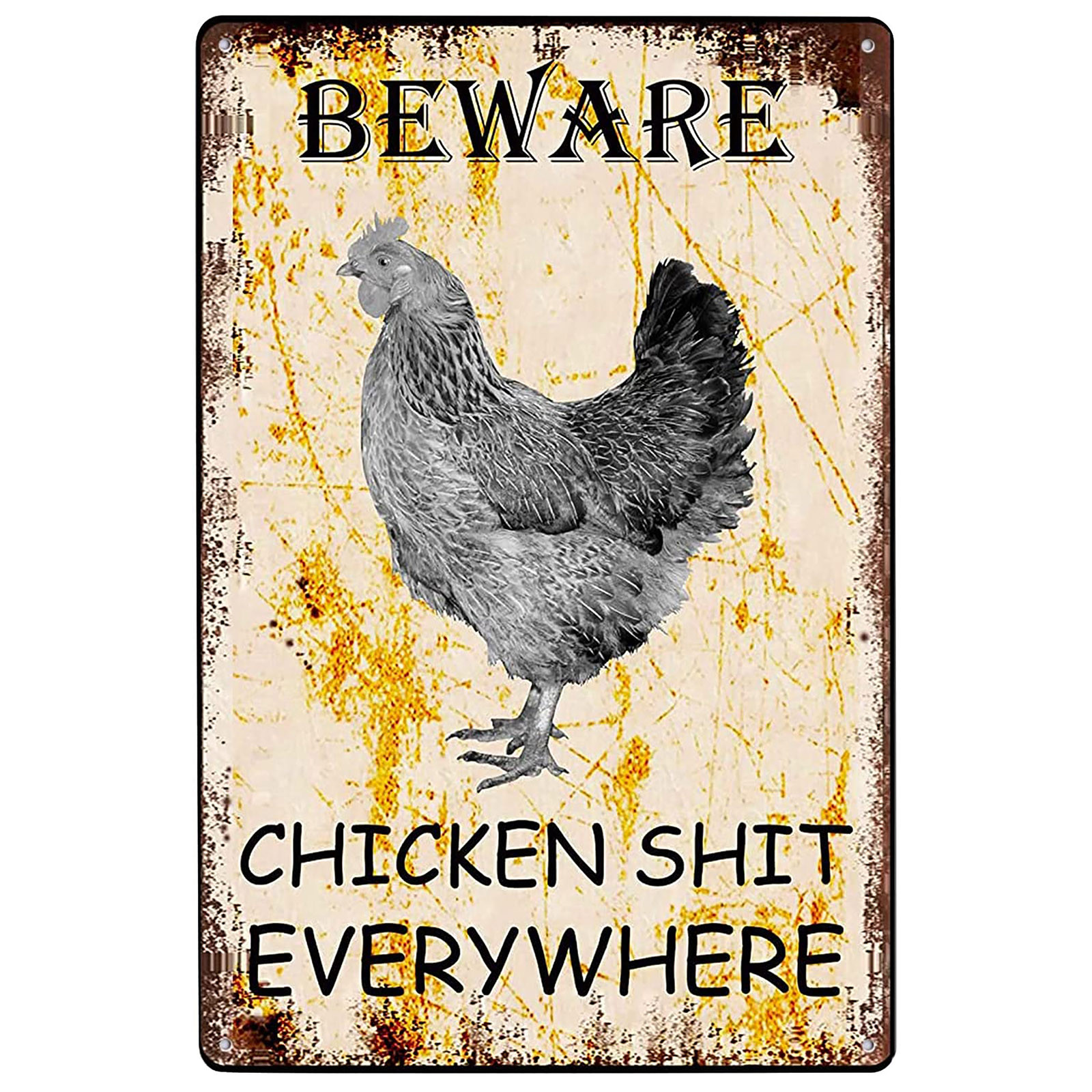 Targa In Metallo Retrò 'Beware The Chicken Everywhere' 30x40 Cm, Alluminio, Per Bar, Cucina E Garage, Regalo Divertente