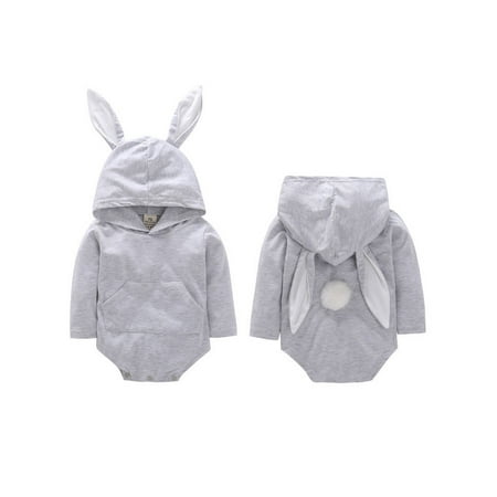 

Newborn Baby Boys Girls Easter Outfits Bunny Romper Bodysuit Long Sleeve Hooded Bodysuit Jumpsuit with Rabbit Ears