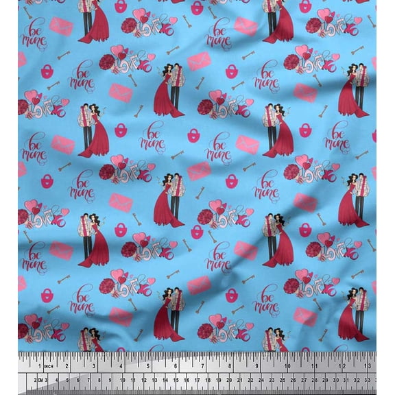 Soimoi Rayon Fabric Flower Bunch,Gift Box & Couples Party Fabric Prints by Yard 42 Inch Wide