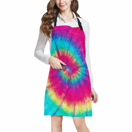 

ASHLEIGH Abstract Rainbow Spiral Tie Dye Adjustable Bib Apron with Pockets Commercial Restaurant and Home Kitchen Adjustable Apron