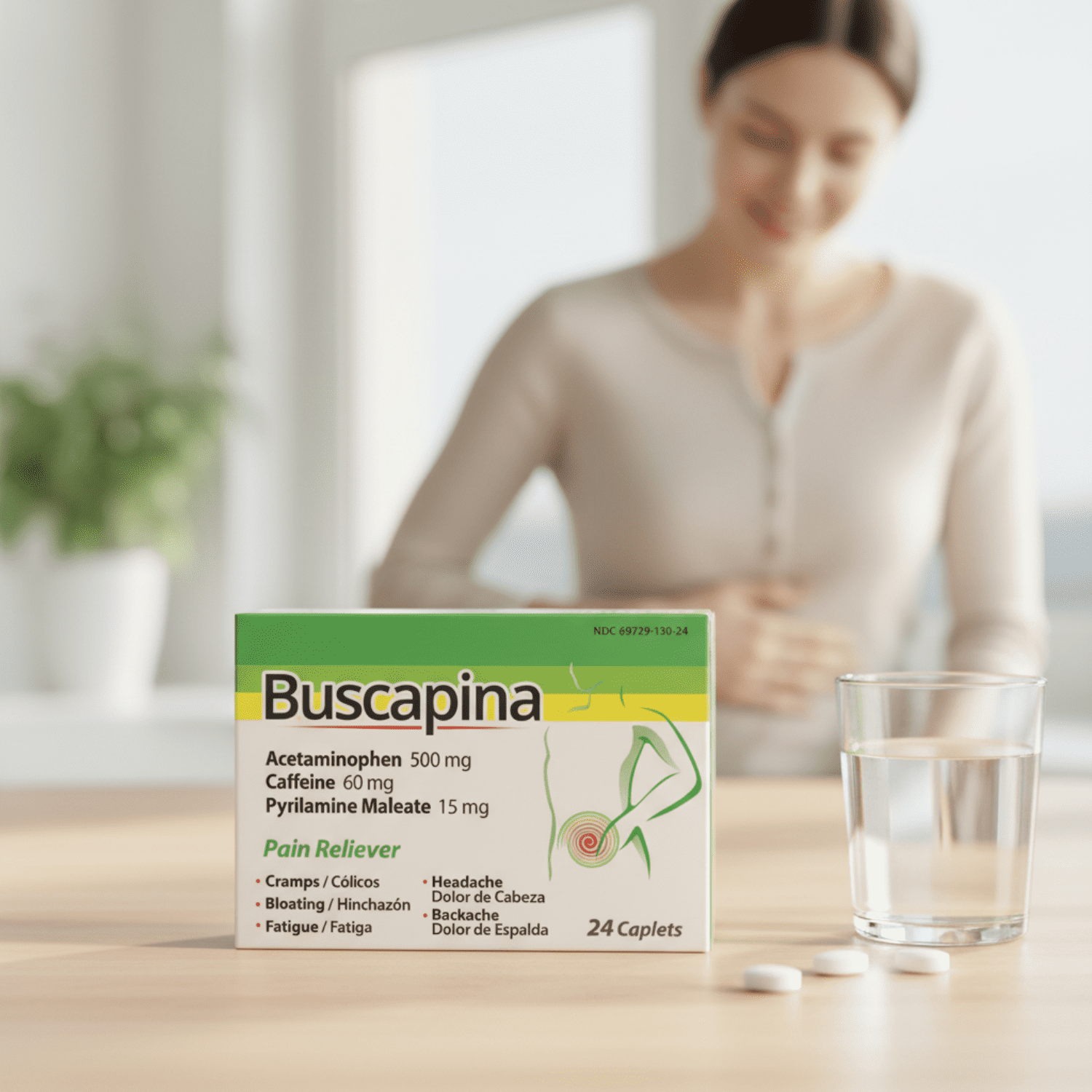 Buscapina Multi Symptom Acetaminophen and Caffeine Pain Relief, 24 Tablets