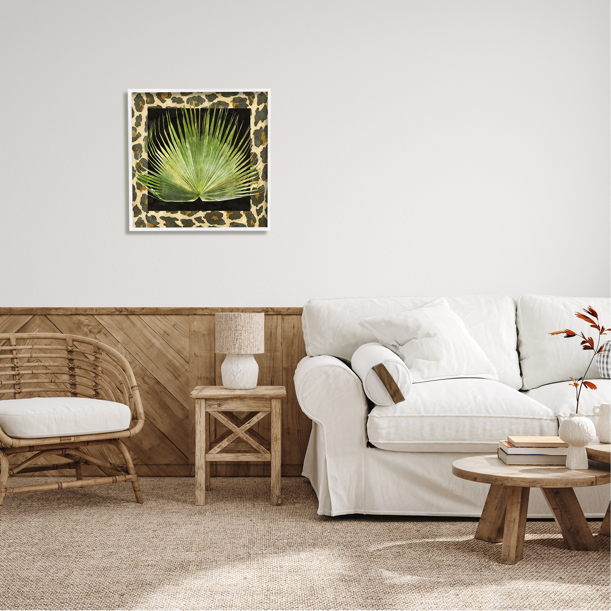 Stupell Industries Tropical Leaf Pattern Botanical & Floral Painting White Framed Art Print Wall Art, 24 x 24