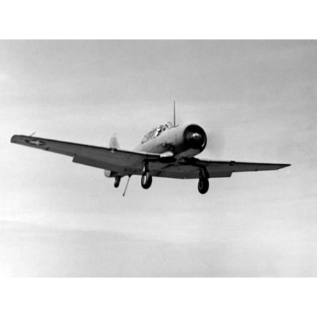 Canvas Print A U.S. Navy North American SNJ-4C Texan on approach for the first carrier landing on board the carri Stretched Canvas 10 x