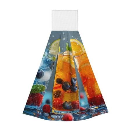 

Zufioo Refreshing Fruit Infused Drinks Print Coral Fleece Velcro Hand Towel Hangable Absorbent Hand Towel Suitable for Kitchen Bathroom Household Items