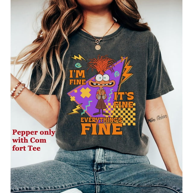 Disney Vice-Versa Anxiété Je Suis Fine T-Shirt Rétro, Je Suis Fine Tout Est Fin, Disney Insi - Ivoire - S