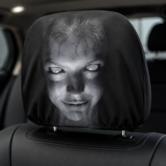 WEEEANT Elastic Car Headrest Cover Creepy Smiling Face Portrait Print Breathable Seat Head Support Protector for Gothic Halloween Vehicle Theme