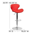 thumbnail image 2 of Contemporary Red Vinyl Adjustable Height Barstool with Curved Back and Chrome Base, 2 of 9
