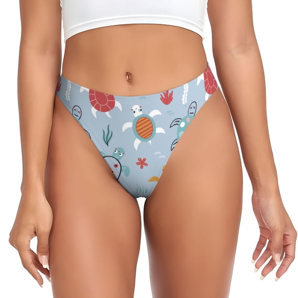 Fotbe Sea Turtle Tanga Sin Costuras para Mujer con Estampado – Panties Invisibles, Transpirables y Cómodos para Uso Diario-Large