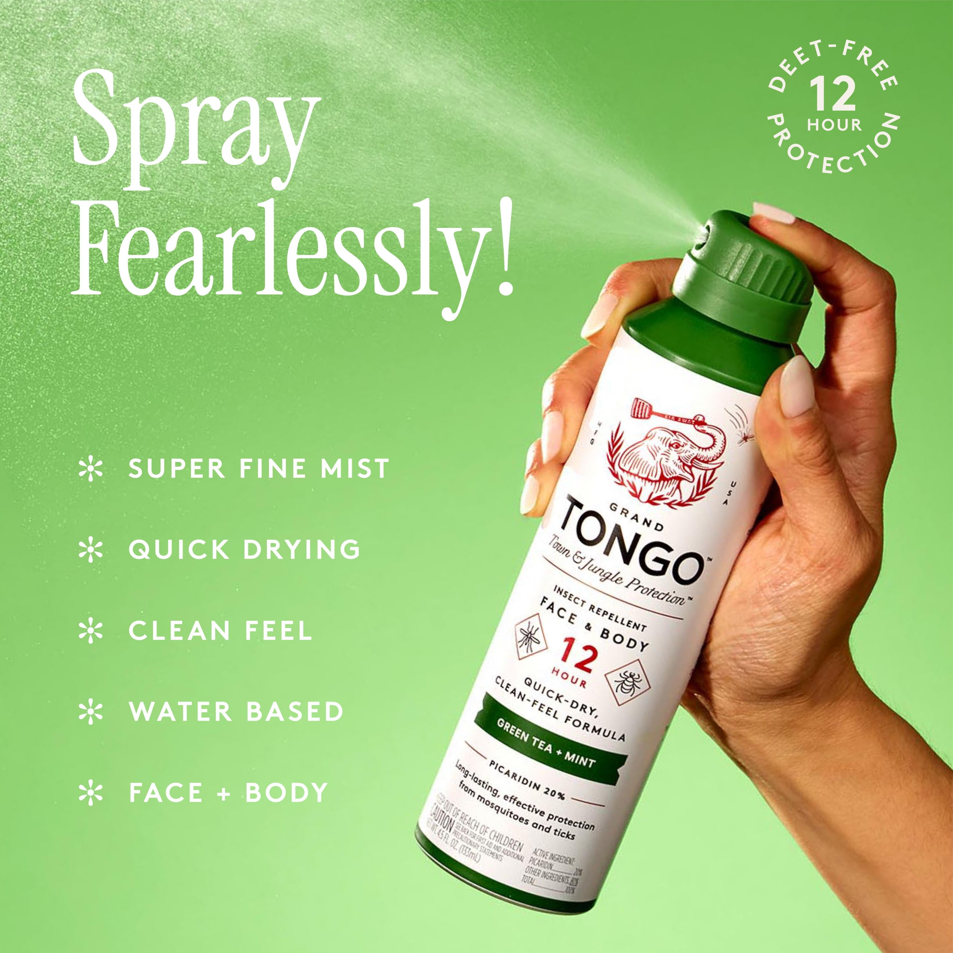 Grand Tongo Insect Repellent Green Tea + Mint Bug Continuous Spray 12 Hour Picaridin DEET Alternative Mosquito and Tick Spray