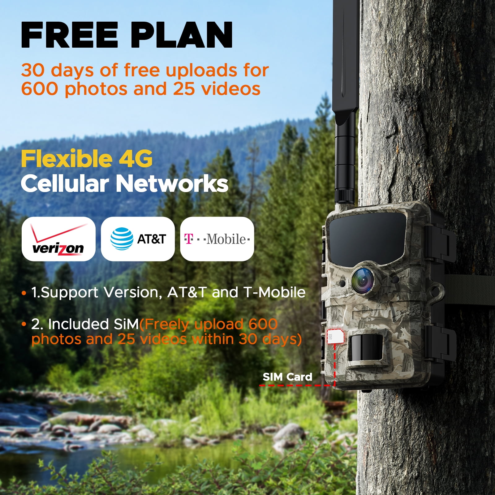 CAMPARK 4G 1080P Live Cellular Trail Cameras, App Control Built-in SIM&SD Card Hunting Game Camera with Motion Alerts,Low Glow Night Vision IP66 Waterproof for Wildlife Monitoring