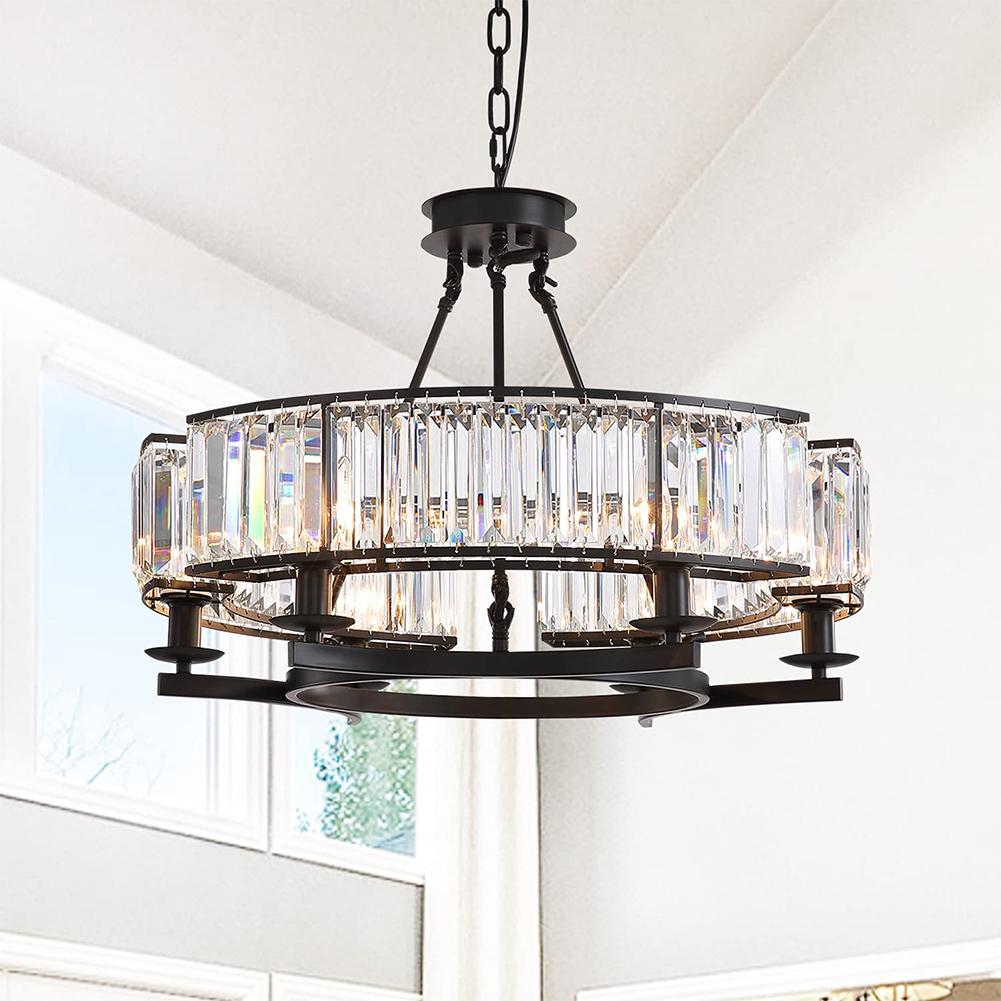 FINE MAKER Round Crystal Ceiling Light Adjustable Height Chandelier