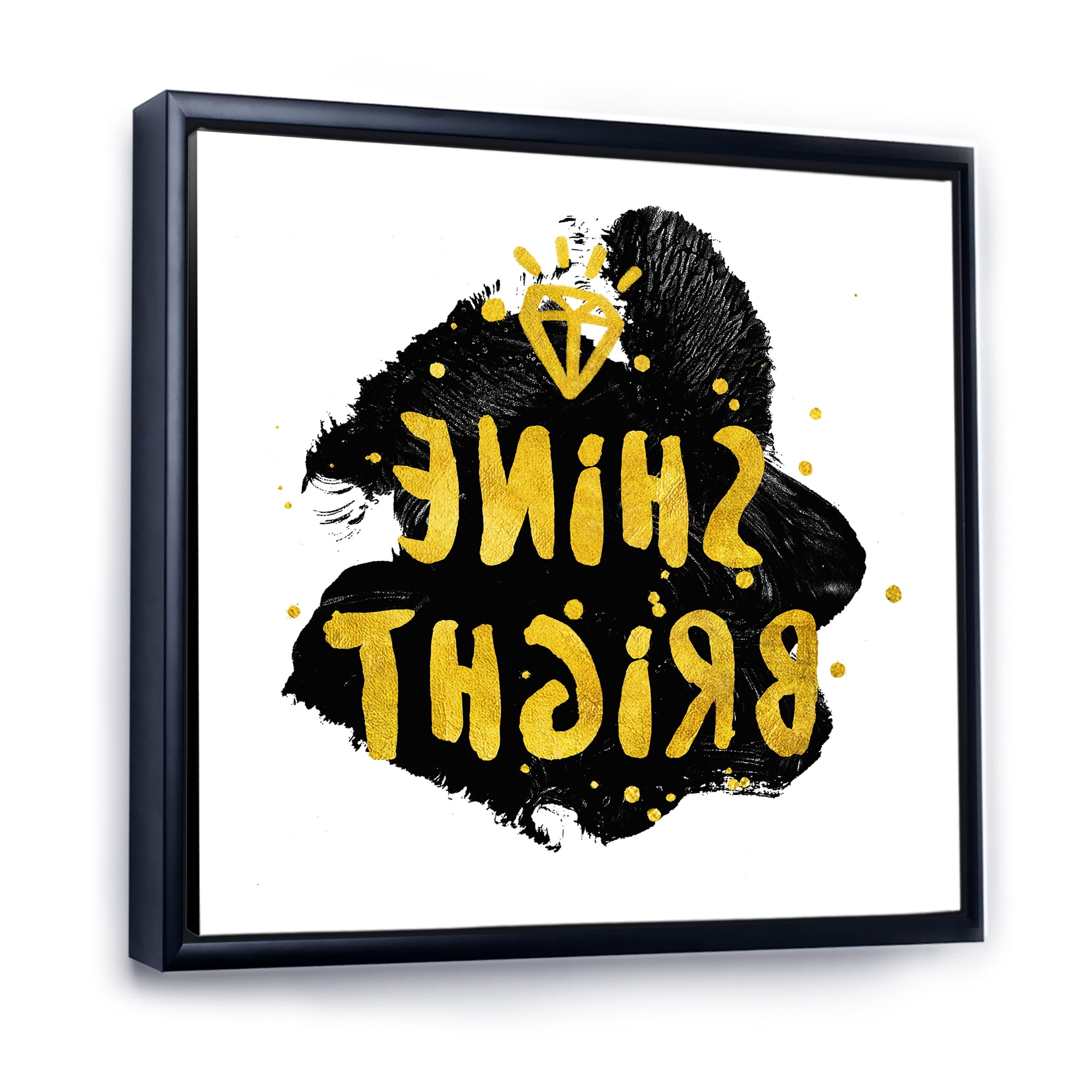 Designart 'Shine Bright Quote on Black' Glam Framed Canvas Wall Art Print