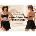 thumbnail image 2 of Ocean Blues Women's High-Waisted Swim Skirt with Mesh Splicing Swimsuit Skirt Ruched Drawstring Skirted Swim Bottoms with Built-in Briefs Size M, 2 of 10