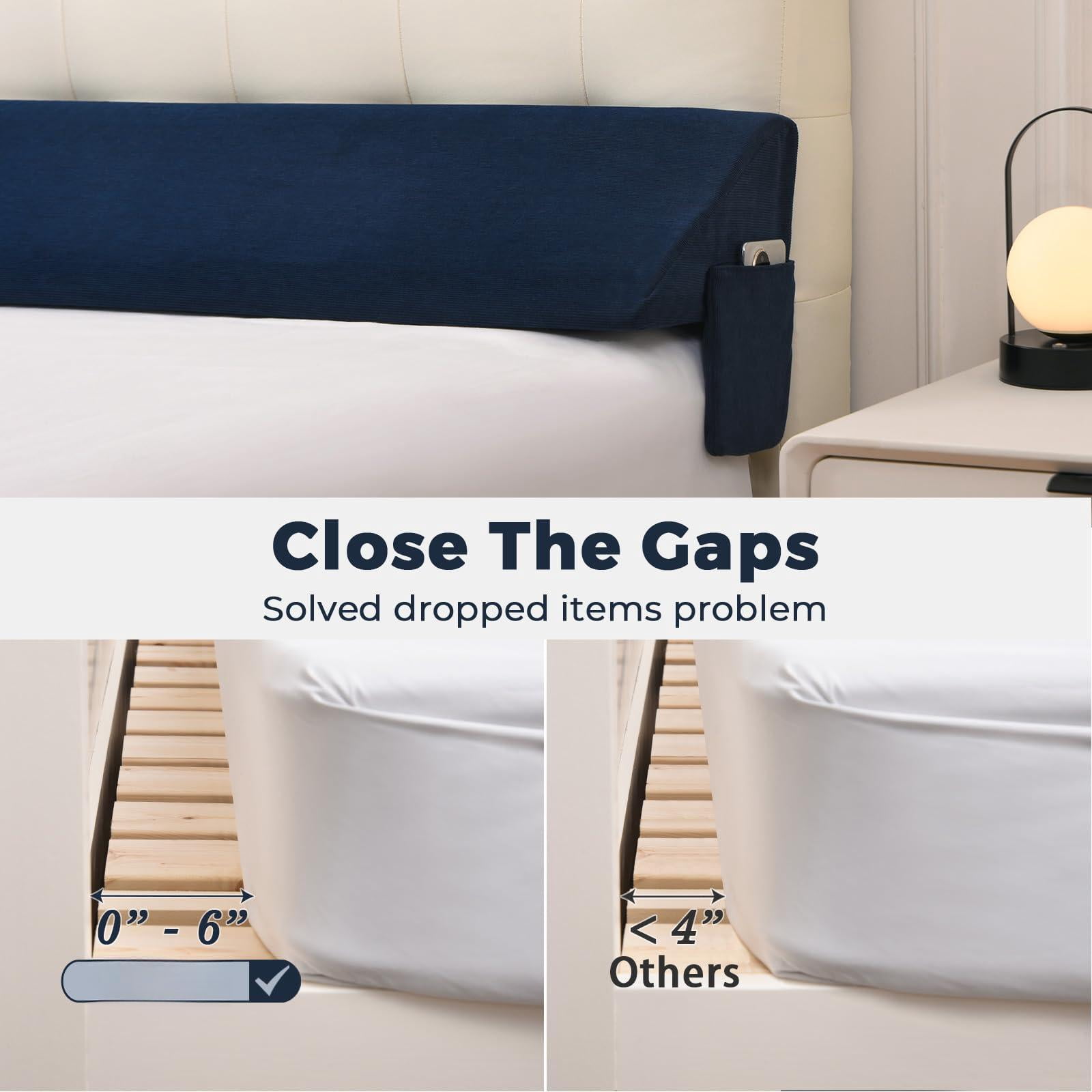 King Bed Wedge Pillow For Headboard/bed Mattress Gap Filler Close (0-6") Stop Falling Down-(blue 76"x10"x6")