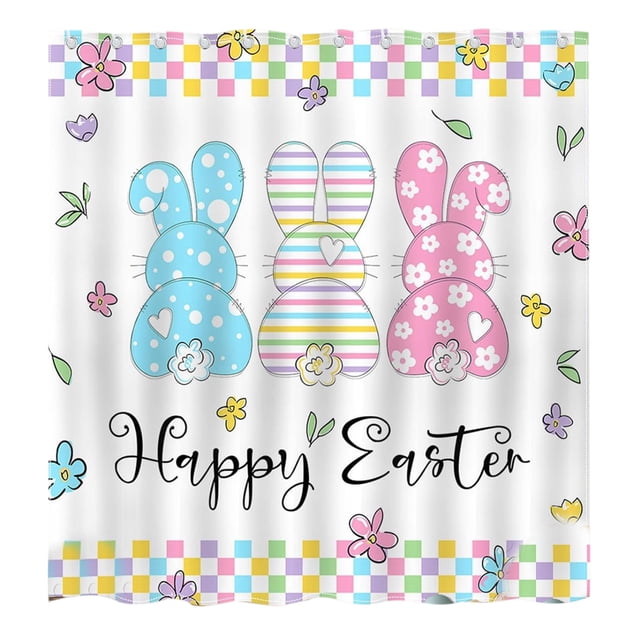 E Easter Shower Curtain 47X71 Inch Waterproof Fabric With 12 Rustproof Hooks For Bathroom Decor Spring Themed Home Accessory