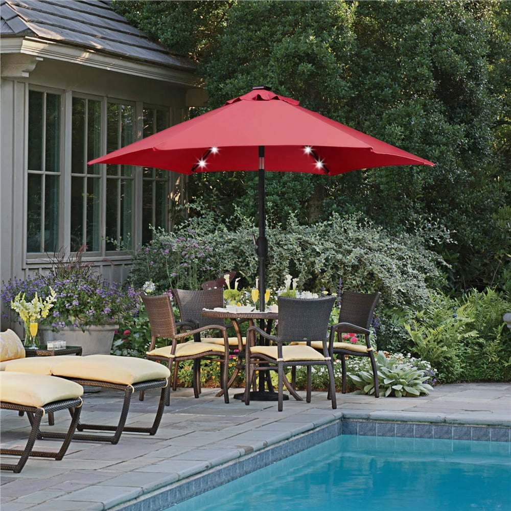 Alden Design 7.5ft Standard Patio Umbrella with LED Lights, Red