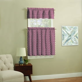 Mainstays Small Window Curtain Set Navy Ikat 3 Piece Walmart Com