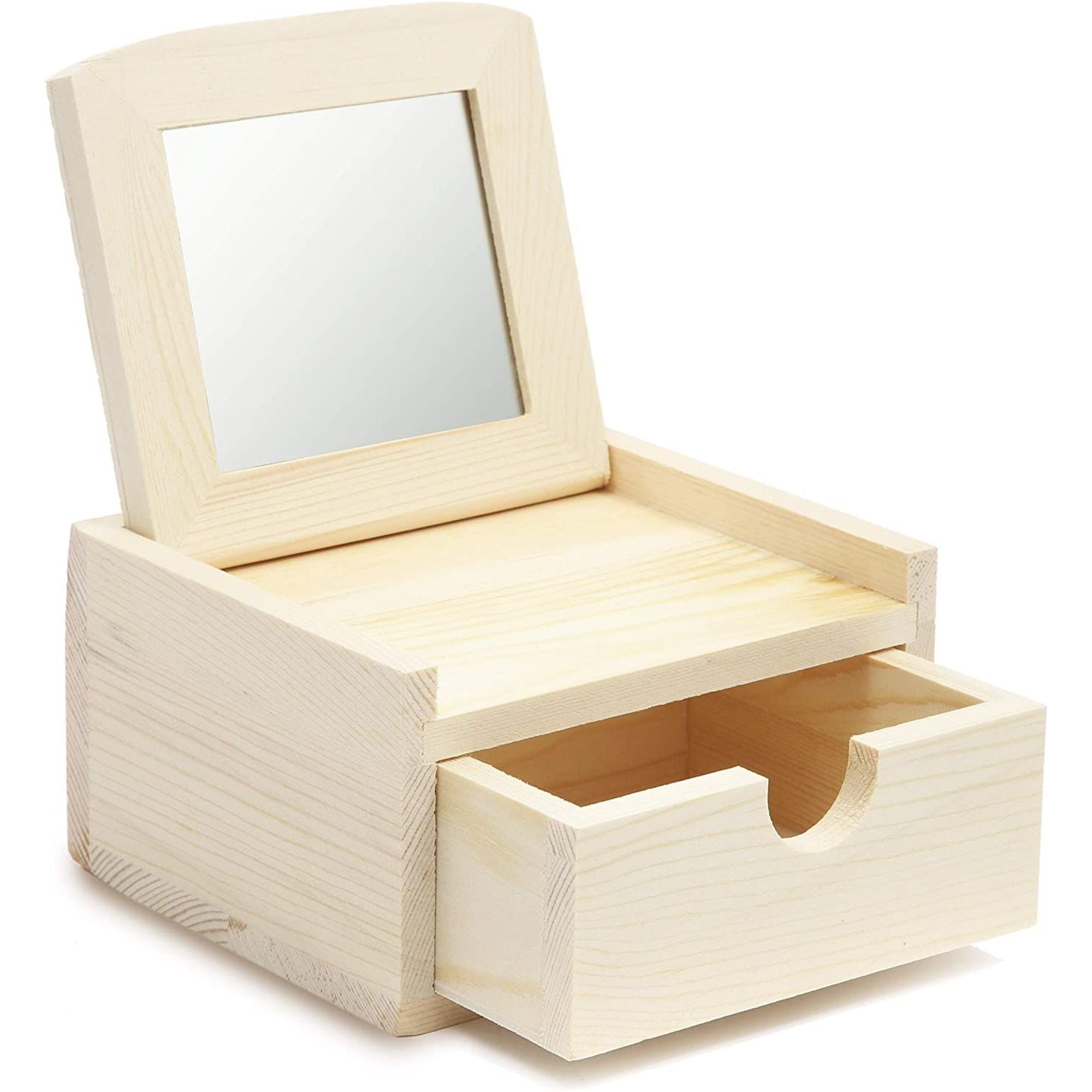 Unfinished Wooden Natural Jewelry Box Organizer with