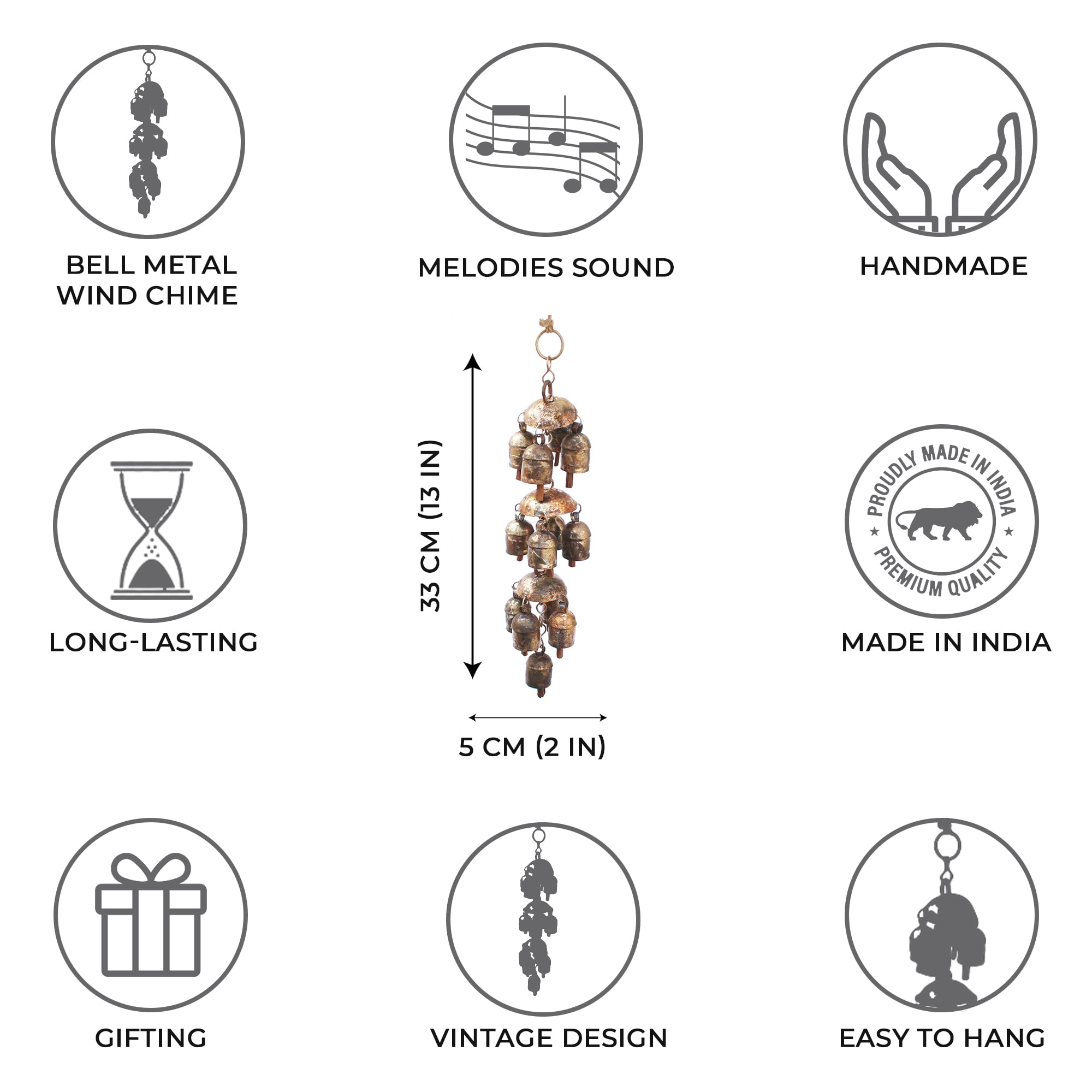 De Kulture Works Bell Metal Chandelier Wind Chime Hanging Bells for Home Garden Balcony Décor