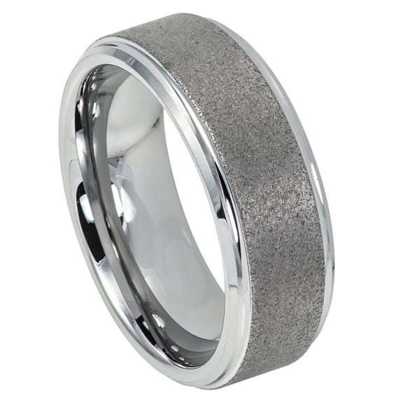 8mm Sandblasted Finish Center Shiny Stepped EdgeWedding Band Ring For Men Or Ladies
