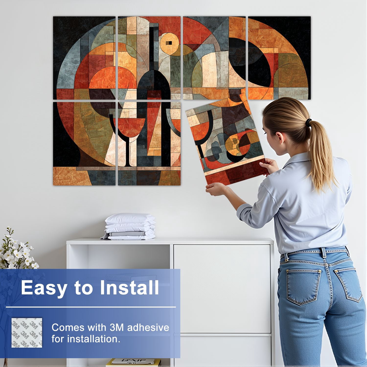 8 Pack Art Acoustic Panels Wine Glass Still Life Abstract Bar Wine Bottle Two Wine Glasses Self Adhesive Sound Absorbing Panels for Home Office Studio Media Room 48"x32"