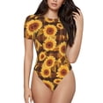 thumbnail image 1 of Fotbe Vintage Brown Plaid Sunflower Body de Mujer con Cuello Redondo y Mangas Cortas, Sin Mangas Ajustado, Suave, Cómodo y Básico-X-Large, 1 of 7