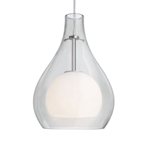 1JT-ELLE11CL-LED-SN-Besa Lighting-Elle 11 - 9W 1 LED Cord Pendant-11.25 Inches Tall and 7.88 Inches Wide-Satin Nickel Finish-Clear Glass Color