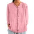 thumbnail image 2 of Sevevn Women's New 3/4 Sleeve Lace Neckline Solid Color Pullover Casual Top Summer Savings Pink M, 2 of 6