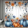 thumbnail image 3 of Fall Pumpkin Shower Curtain, Autumn Maple Leaves Thanksgiving Day Harvest Orange Blue Leaves Farmhouse Shower Curtain Set, Country Watercolor Plant Fabric Bath Curtain with Hook, 36X72in, 3 of 5