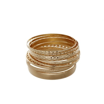 Time and Tru Women's Gold Tone Bangle Bracelet Set, 10-Piece